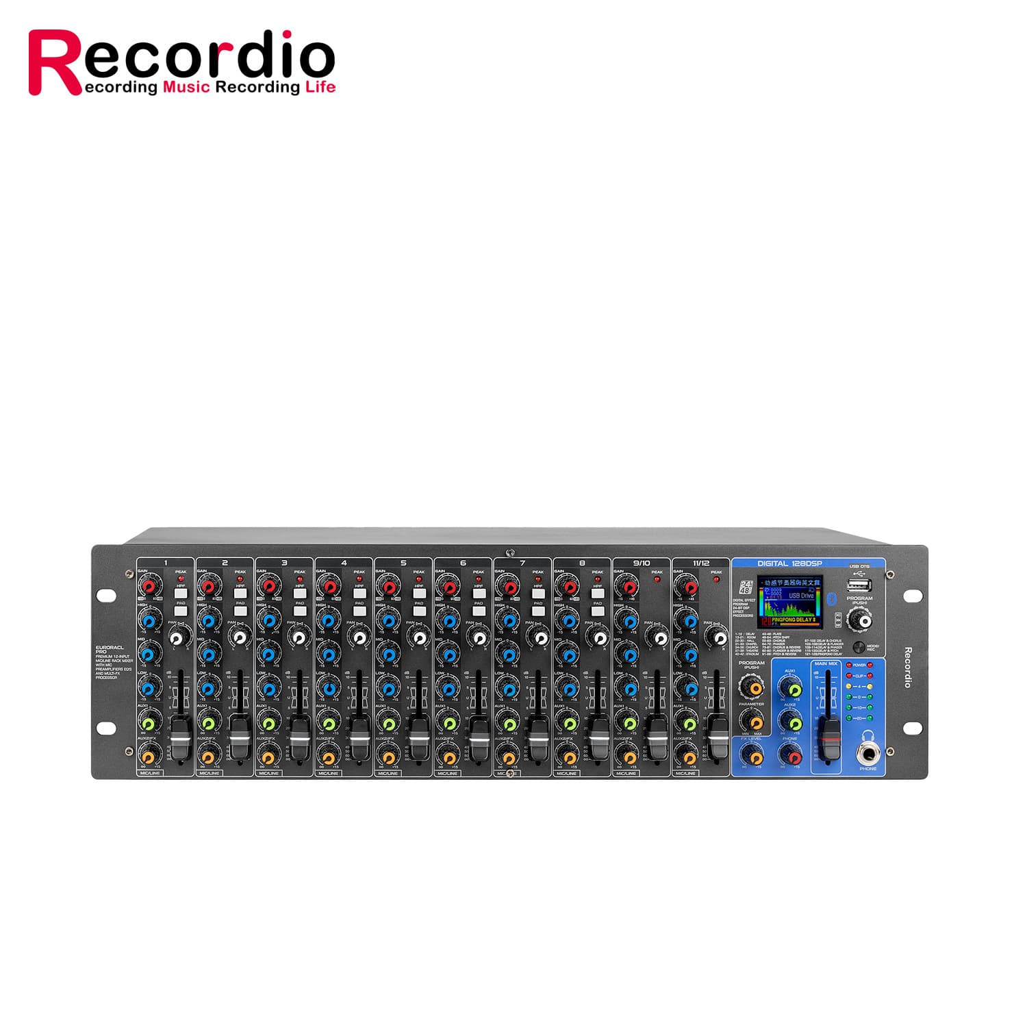 12-Channel Mixing Console Professional Stage Mixer for Bar Audio DJ USB Sound Card Recording Bluetooth 24 DSP Effects