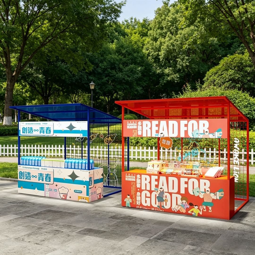 Large Market Rooftop Stall Frame for Cultural Tourism Creative Events, Exhibition Promotion Iron Selling Cabinet, Mobile Display Stand