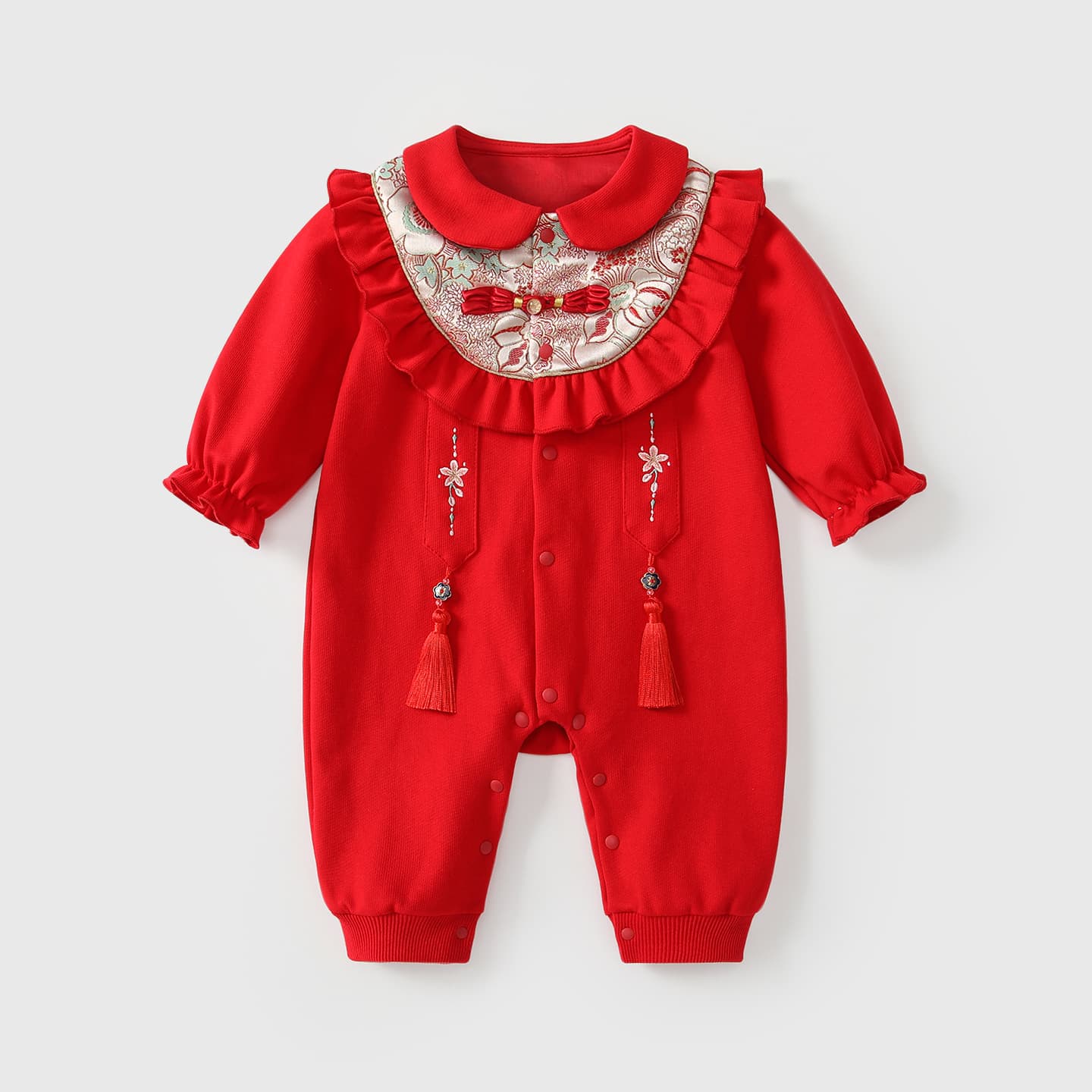 Baby Autumn Clothes Infant Romper Baby 100-Day Banquet First Birthday Outfit Spring Autumn Chinese Style Bodysuit Crawling Suit