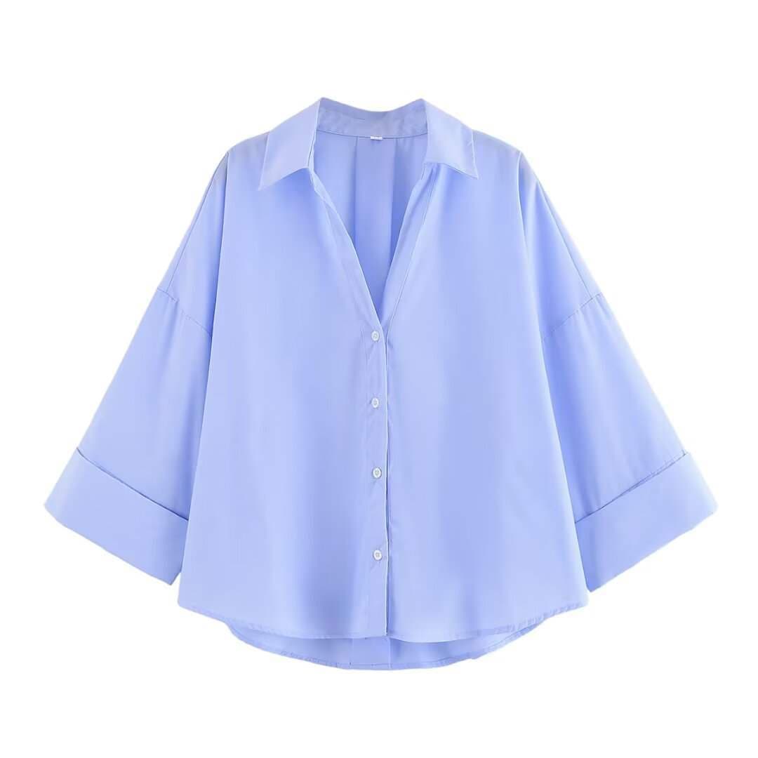Cross-border wholesale spot European and American style women's butterfly wide-sleeved foreign trade poplin shirt picture color