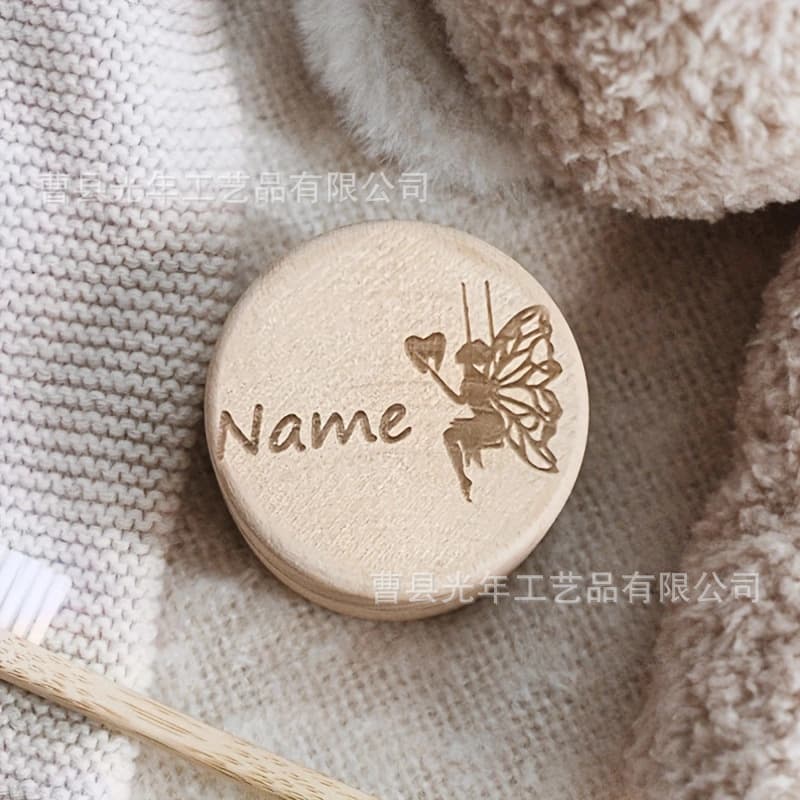 Round Solid Wood Baby Tooth Keepsake Box with Engraving, for Baby Teeth and Hair Jewelry Storage, Earring Organizer