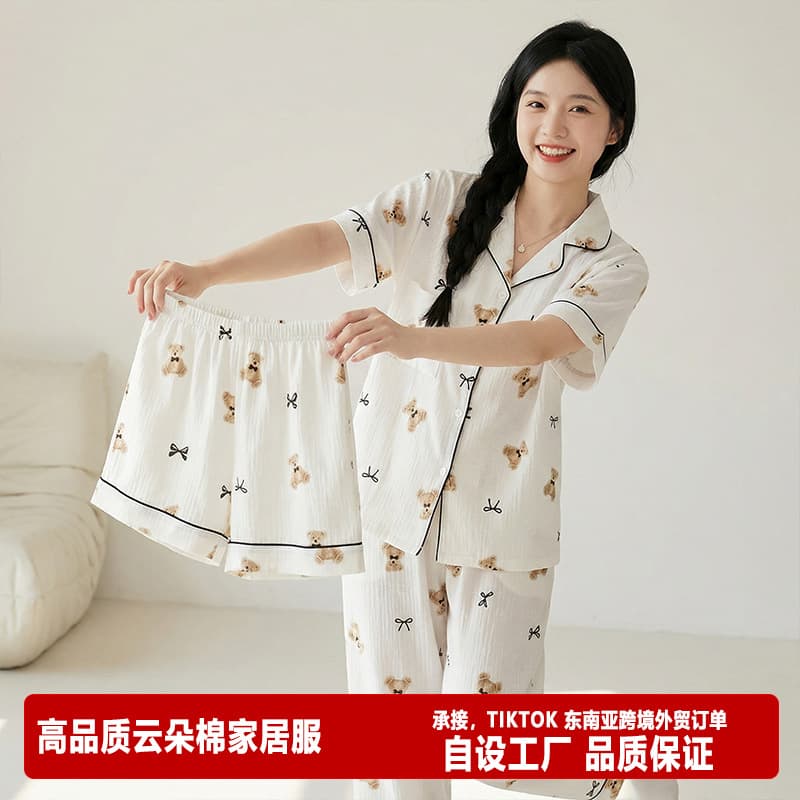 Yunduo cotton pajamas women's home clothes three-piece suit wholesale Southeast Asia tk foreign trade order Southeast Asia hot sale