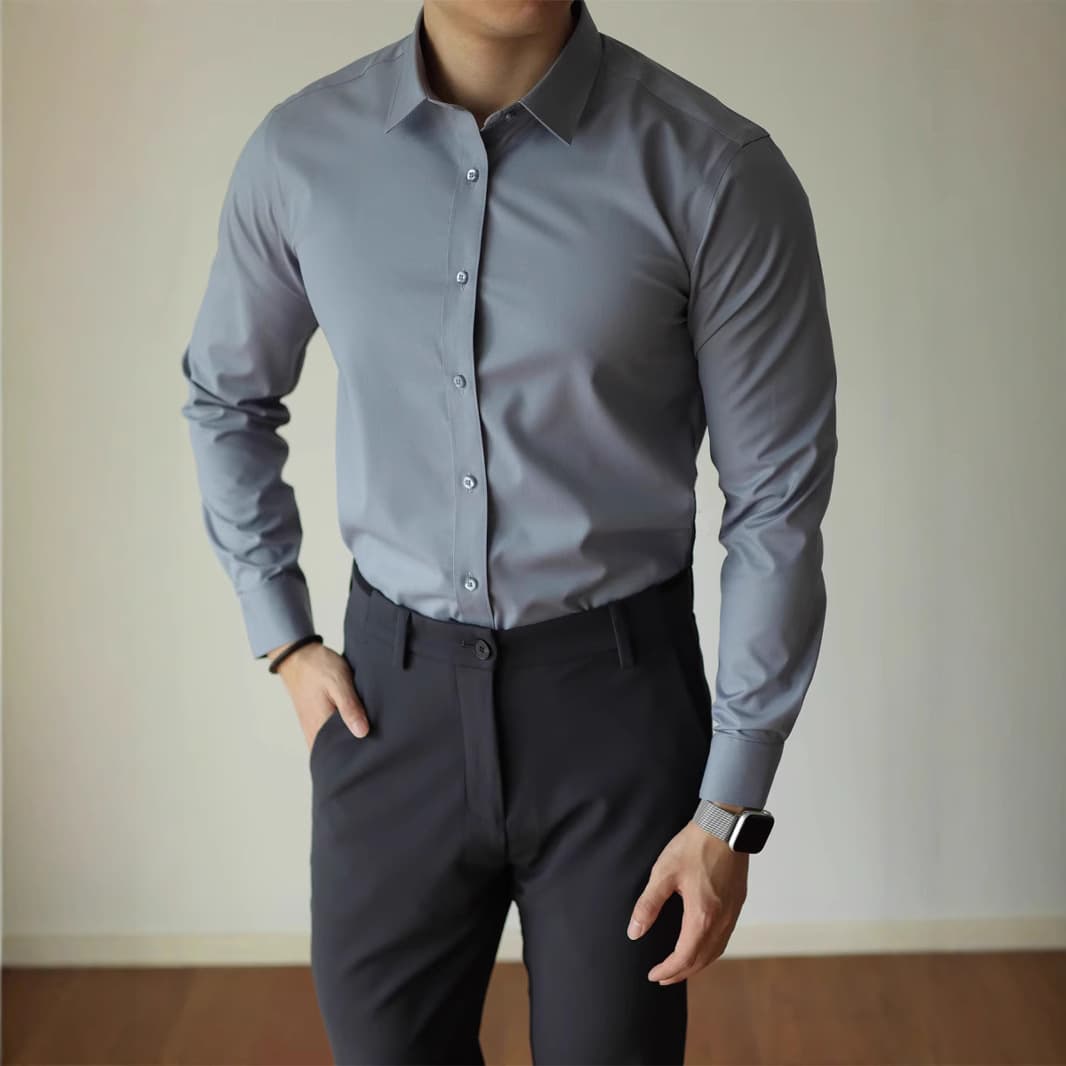 [Luxury Grade] Business Style Solid Color Shirt Men's Long Sleeve Commuter Gentleman Casual Shirt Formal High-End Dress Shirt