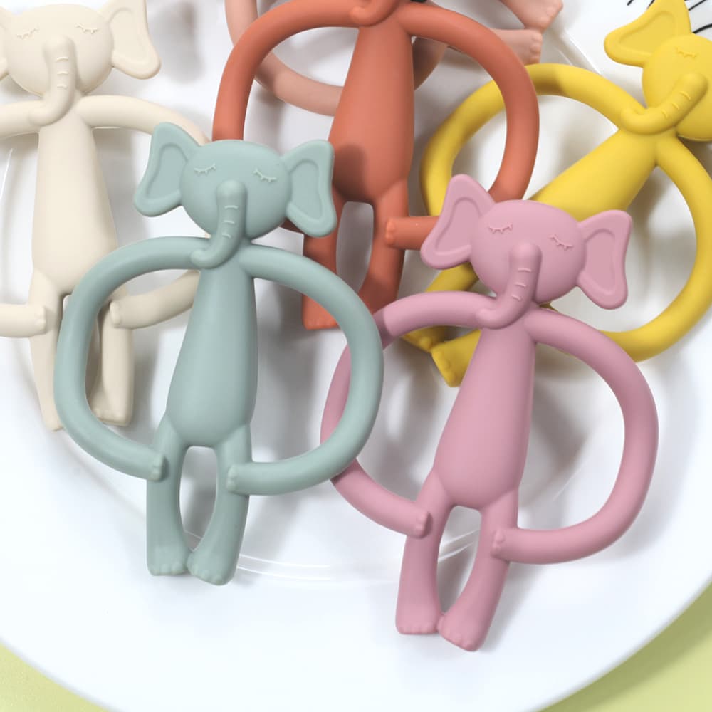 New Amazon Best Seller Animal-Shaped Soft Teether Food-Grade Silicone Soothing Chew Stick Cartoon Elephant Teether