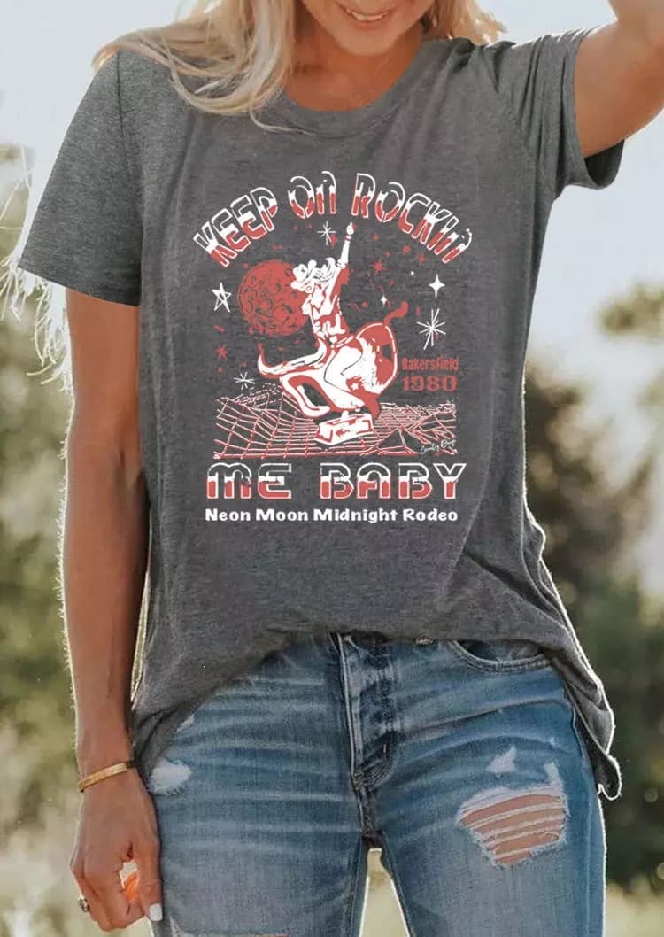 In Stock Amazon Walmart Europe & US New Style Keep Rocking Letter Graphic Loose Fit Short Sleeve T-Shirt