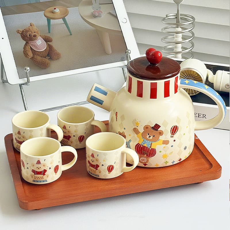 Circus ceramic tea set, cup gift, cute mug, birthday water set, couple family cold water teapot
