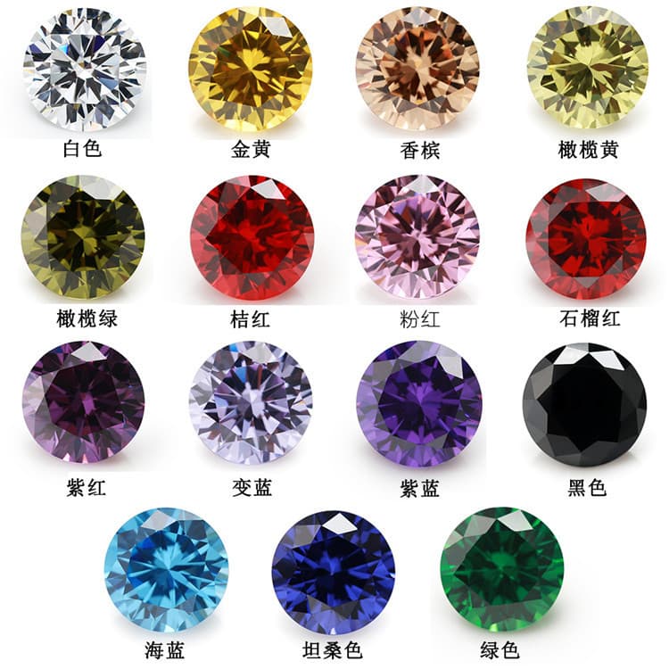 Color Zircon 3.5mm-10.0mm 5A Various Colors Round Cubic Zirconia Wuzhou CZ Color Zircon Artificial Gemstone