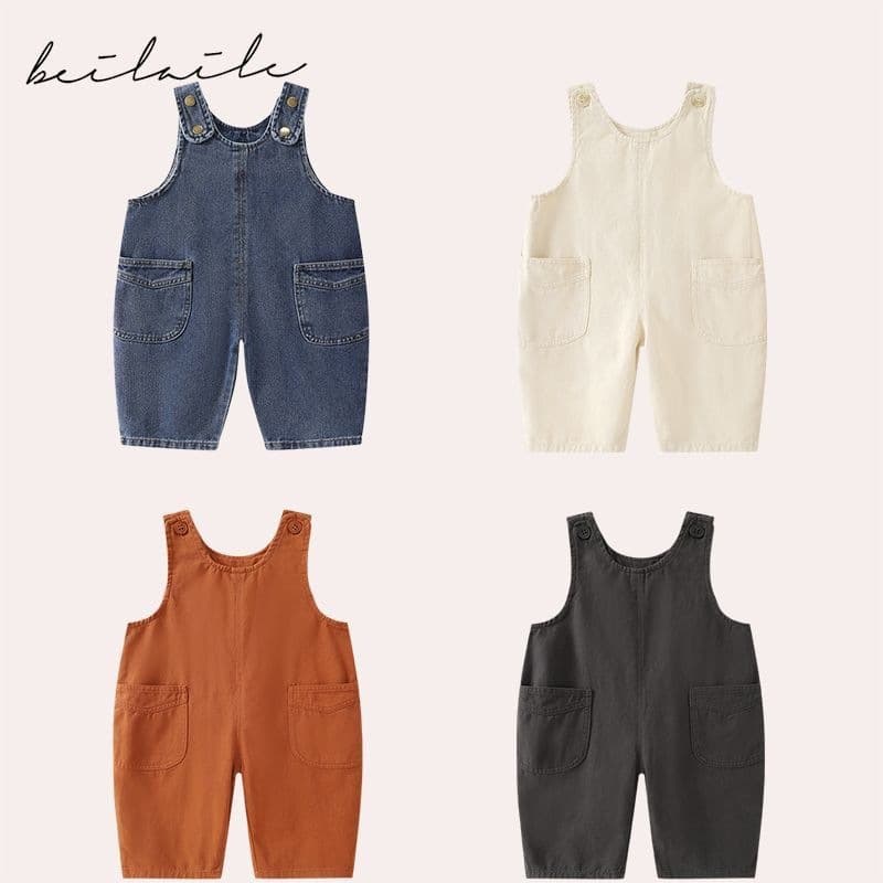 Pants suspenders denim Korean style Xiaole mommy baby girl spring and autumn conjoined baby loose children's all-match trousers