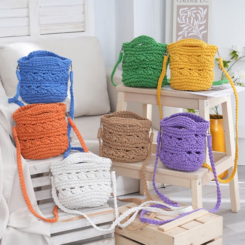 New Autumn Cute Mini Women's Bag Crossbody Shoulder Handbag Multi-use Cotton Rope Crochet Handwoven Bag Wholesale