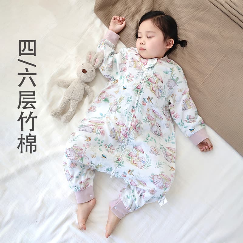 Thin Bamboo Cotton Muslin Baby Sleeping Bag Short Sleeve Cartoon Anti-Kick Blanket Lightweight Summer Home Clothes for Newborn Children