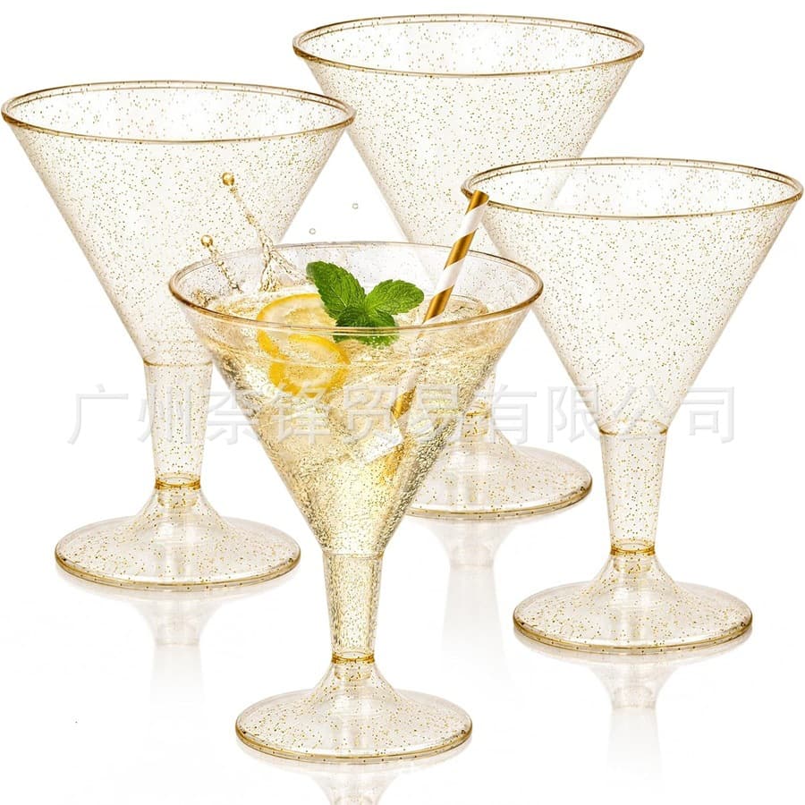 Gold Plastic Martini Glass 6OZ Disposable Cocktail Glass Plastic Margarita Glass