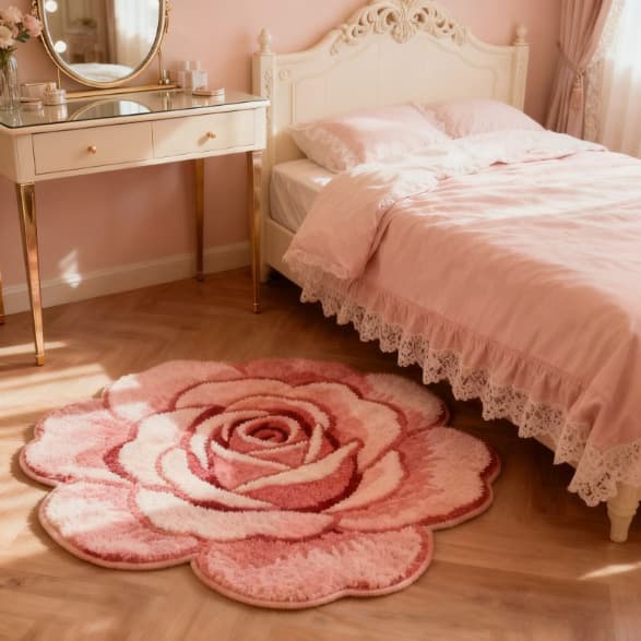 Cross-Border Temu Floral Living Room Coffee Table Rug Bedroom Decorative Bedside Rug Skin-Friendly Faux Cashmere Foot Mat with Label Dropshipping
