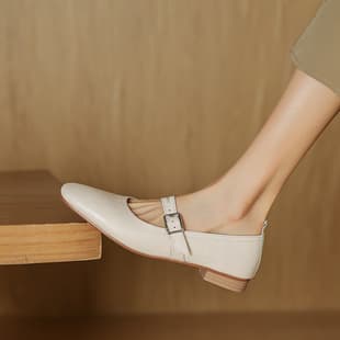 Mary Jane Shoes 2026 Autumn New Women's Shoes Chunky Heel Low Heel Low Top Square Toe Shallow Mouth Single Shoes Leather Shoes