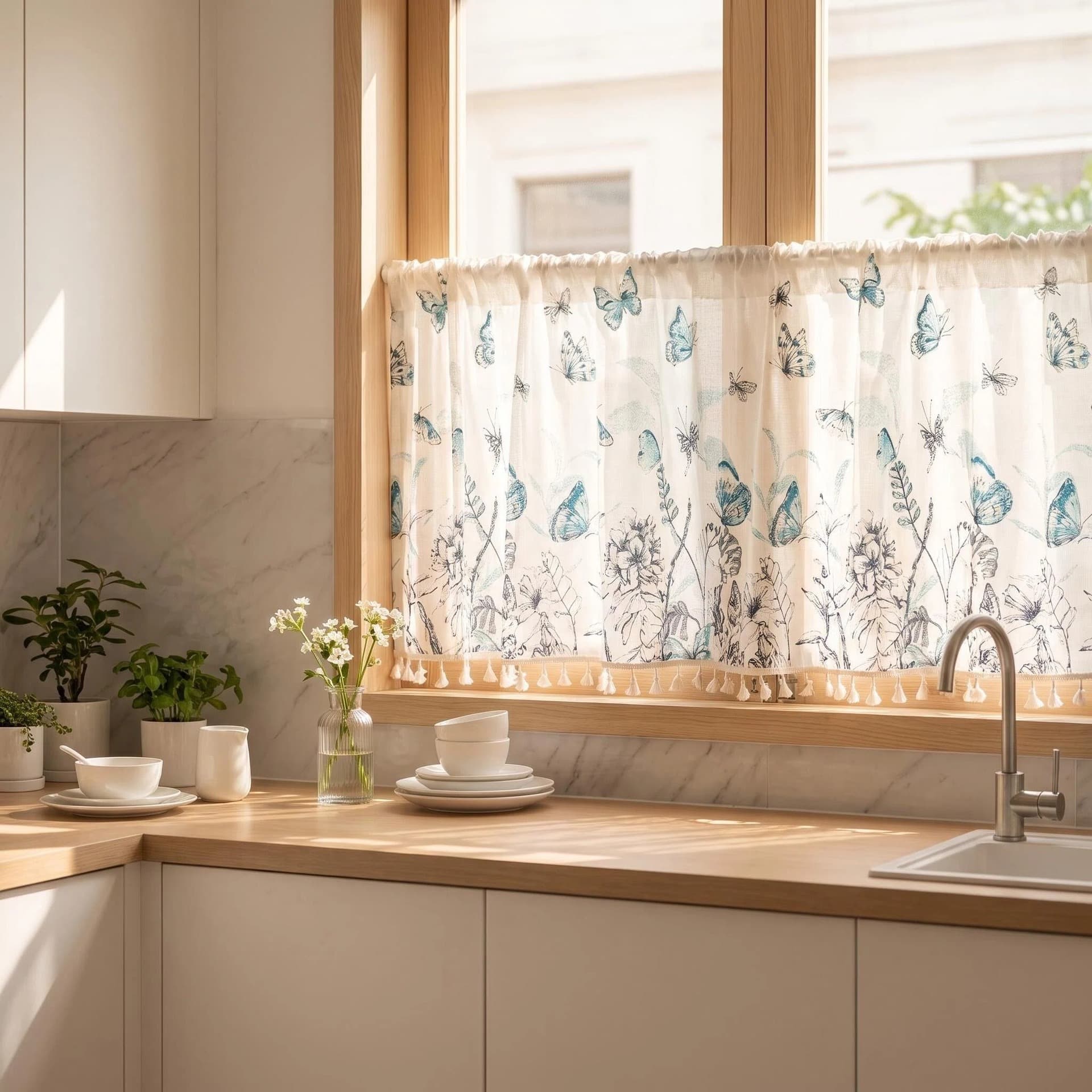 Cross-border No-Drill Short Curtain Bestseller French Country Floral Small Curtain New Mirror Bird's Nest Sheer Window Curtain