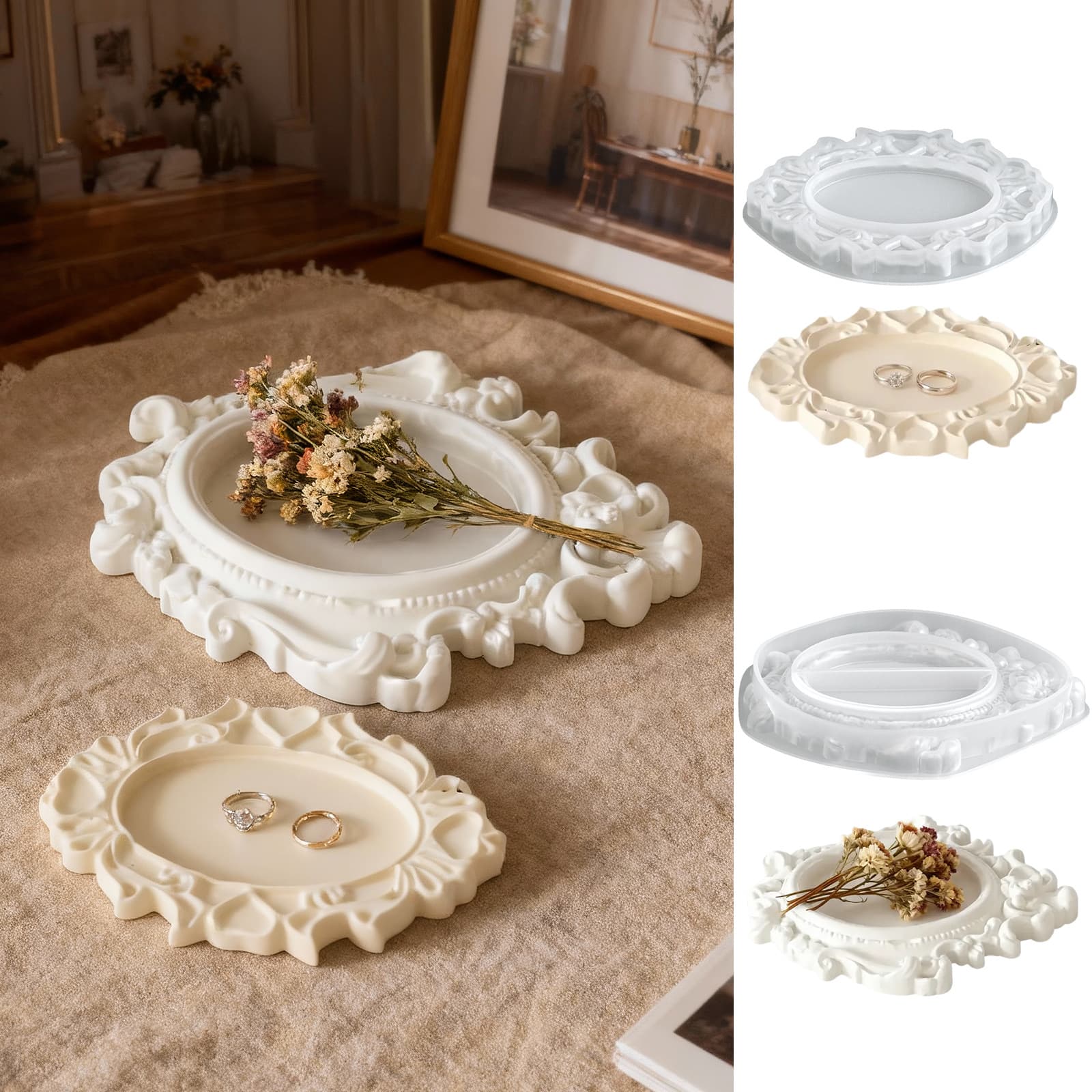 Nordic palace relief pattern storage tray silicone mold diy glue gypsum resin oval ornament