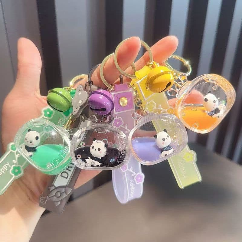 Chinese Trend Oil-Filled Big TV Panda Quicksand Bottle Keychain Panda Floating Figure Keychain Small Gift Wholesale