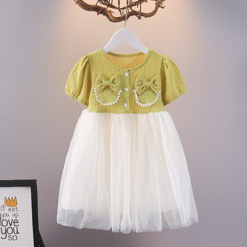 Wholesale Summer Girls Dresses Short Sleeve Thin Little Fragrant Style Dress Baby Mesh Tulle Puffy Dress