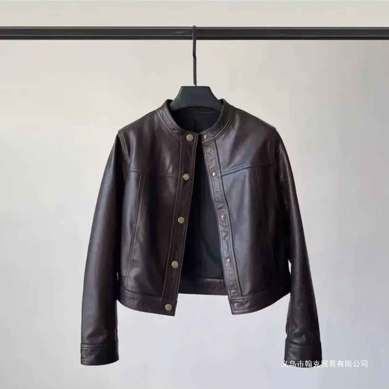 Haining Chunqiu 2025 New Style Short Leather Jacket Motorcycle Petite Stand Collar Jacket