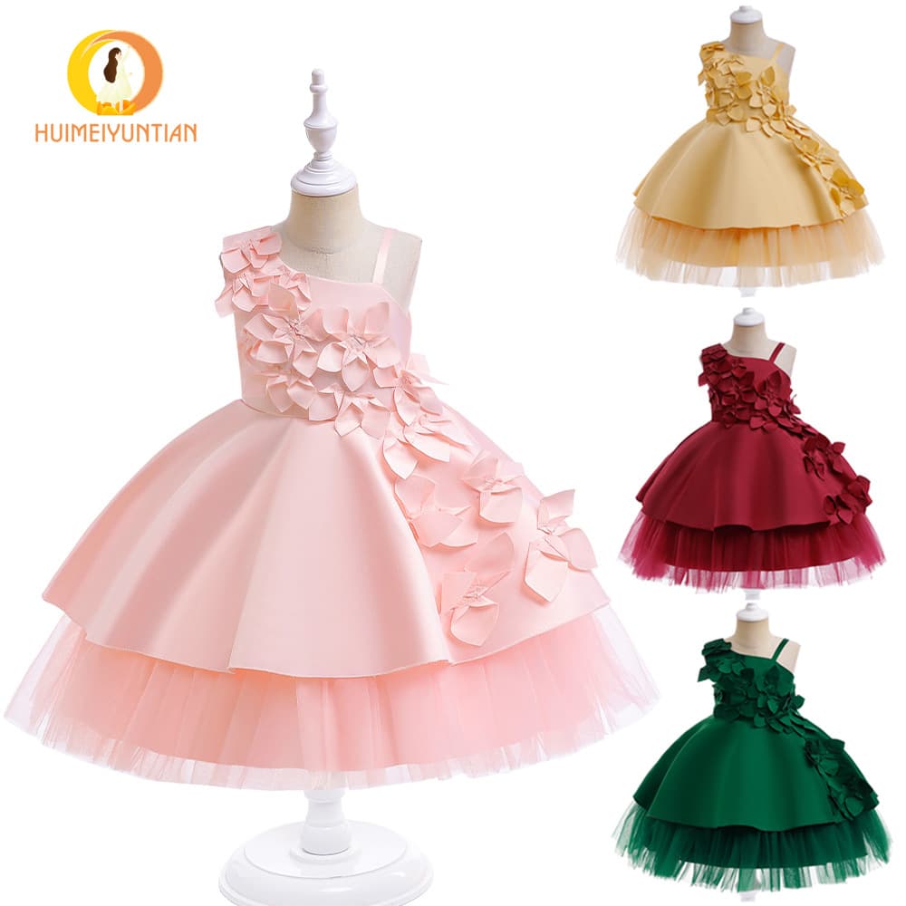 Children's Princess Dress, Off-Shoulder Floral Tulle Dress, Little Girl Banquet Party Dress, Wholesale
