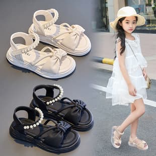 Girls Roman Sandals 2025 Summer New Style Fashion Versatile Pearl Sandals Soft Sole Casual Princess Shoes Beach Sandals