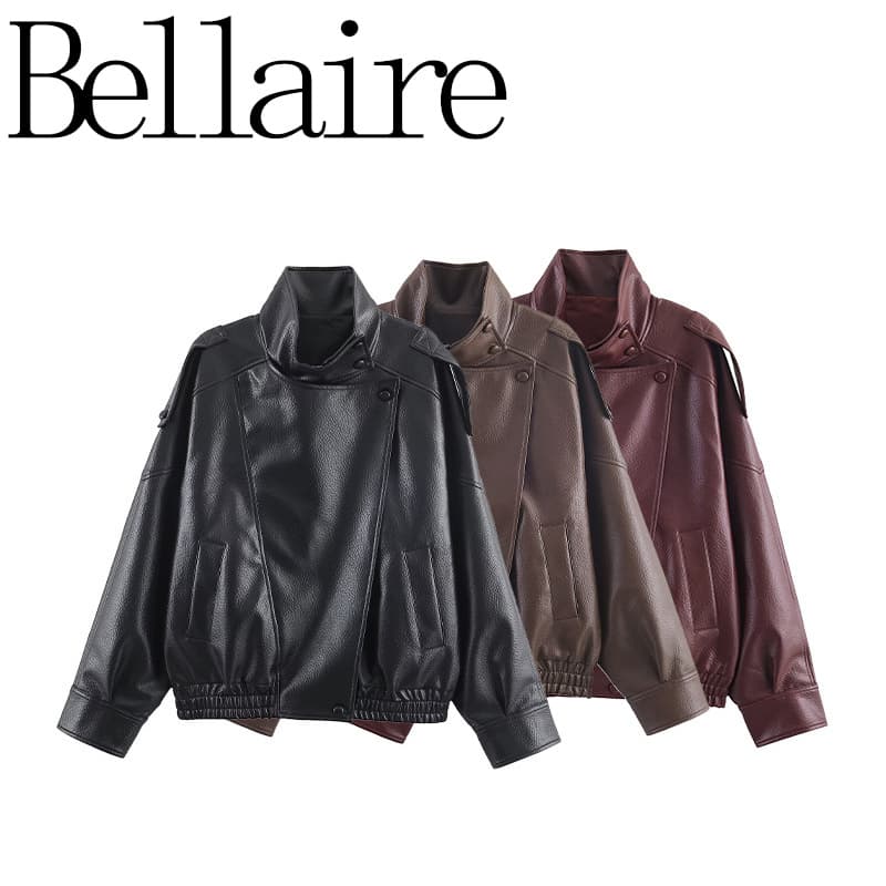 ZA Wholesale European & American Style French Women's Fashion Versatile Casual Faux Leather Jacket Coat 4391872