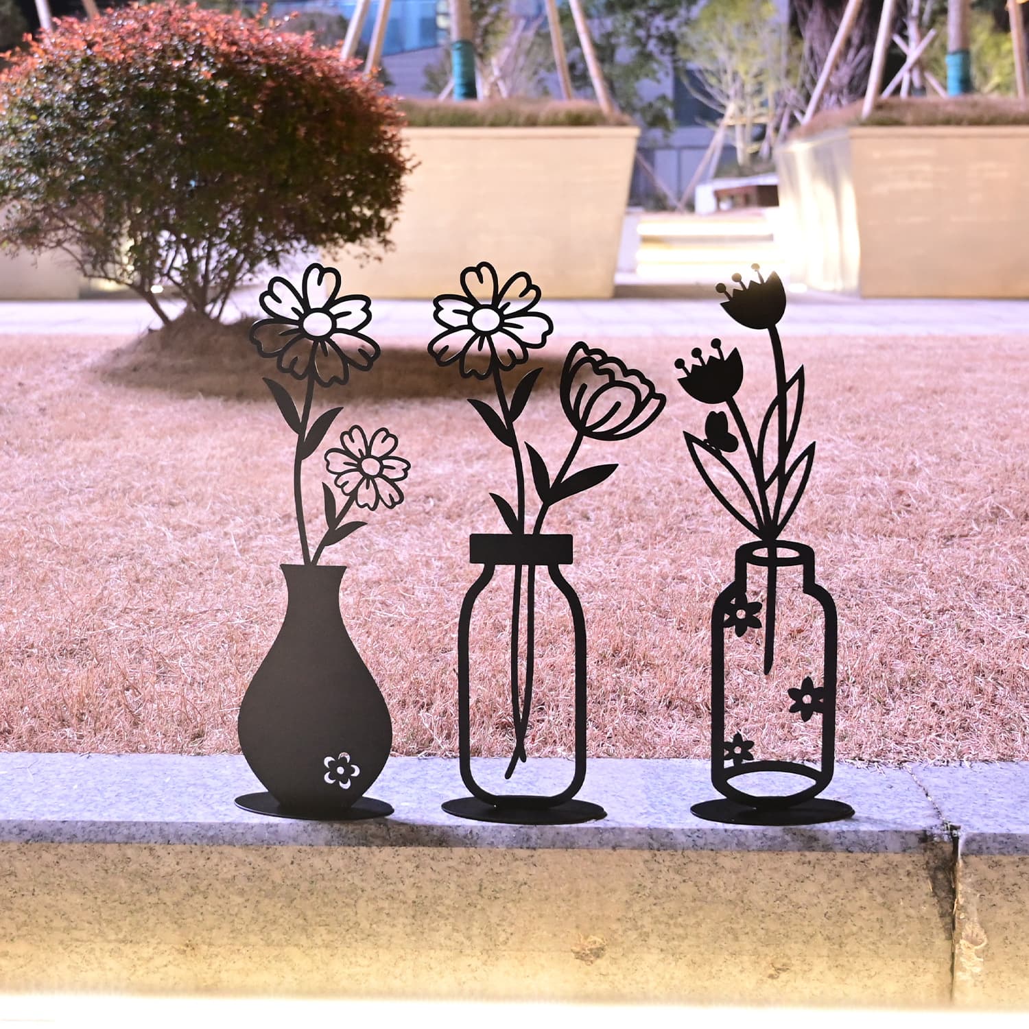 Cross-border new product 3-piece set decorative wall art black flower iron decorative metal wall sculpture home ornaments travel souvenirs