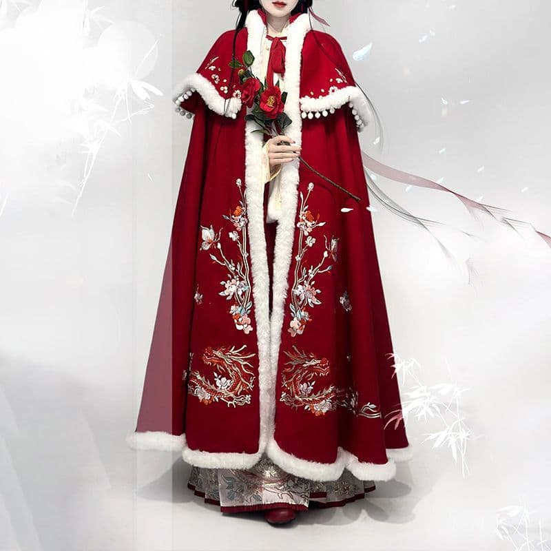 Original Hanfu for Women "Auspicious Dragon Celebrates the New Year" Ming-style Cross-collar Pipa Sleeve Horse-face Skirt Bijia Cloak Autumn/Winter