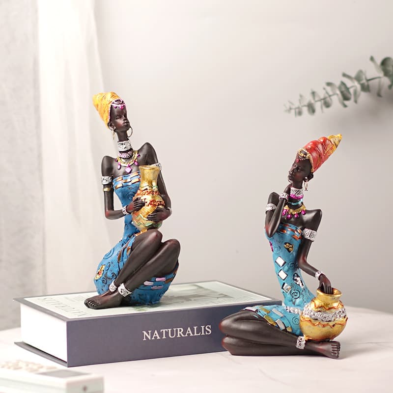 Cross-border European African Black Women Sculpture Ornaments Home Wine Cabinet Model Room Cafe Resin Crafts