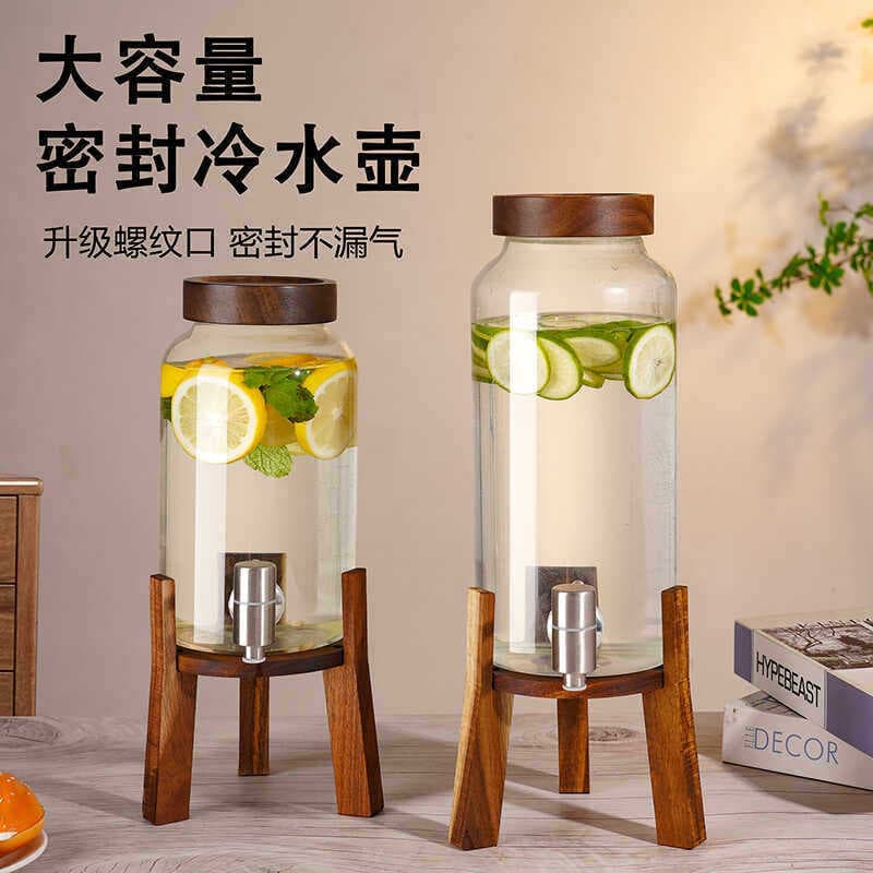 Glass Cold Water Pitcher Thickened Sealed Jar Lemon Jar Cola Beverage Dispenser with Faucet Juice Fruit Tea Brewing Bottle
