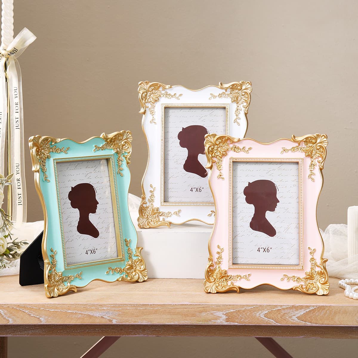 French Vintage Resin Photo Frame European Ornate Multi-Color Resin Tabletop 6-Inch Home Decor Showroom Frame