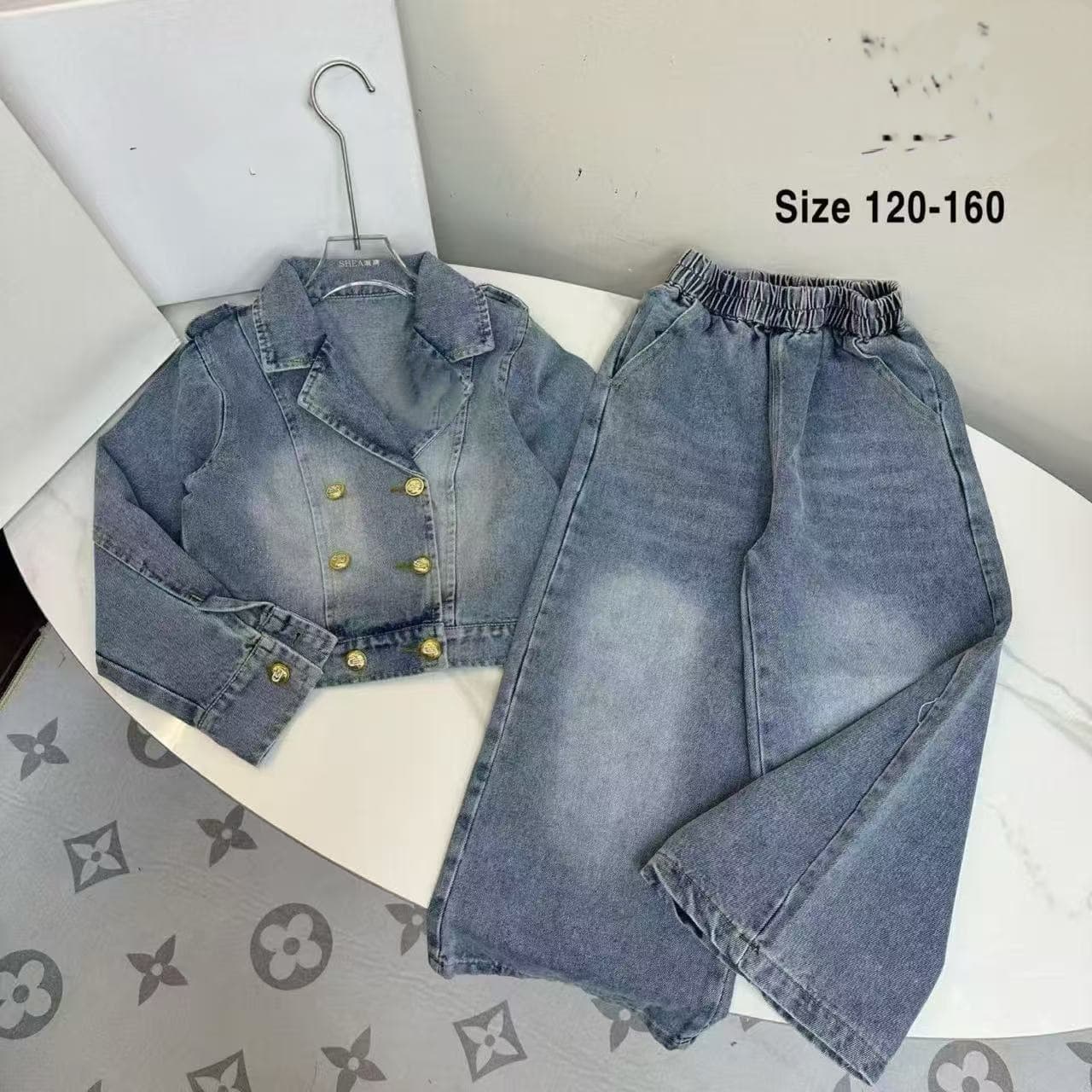 Girls' Autumn Kids Set, Big Kids European-American Style Denim Suit Jacket with Wide-Leg Pants Two-Piece Outfit, Zhili Kids Clothing, Cross-Border