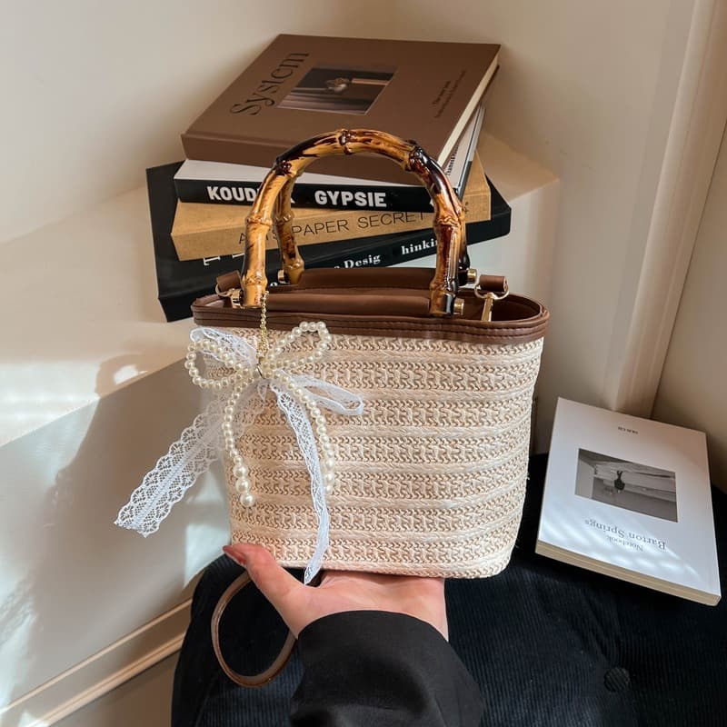2026 New Style Bamboo Knot Woven Bag for Women Summer Outing Casual Handbag Vintage Premium Crossbody Bag
