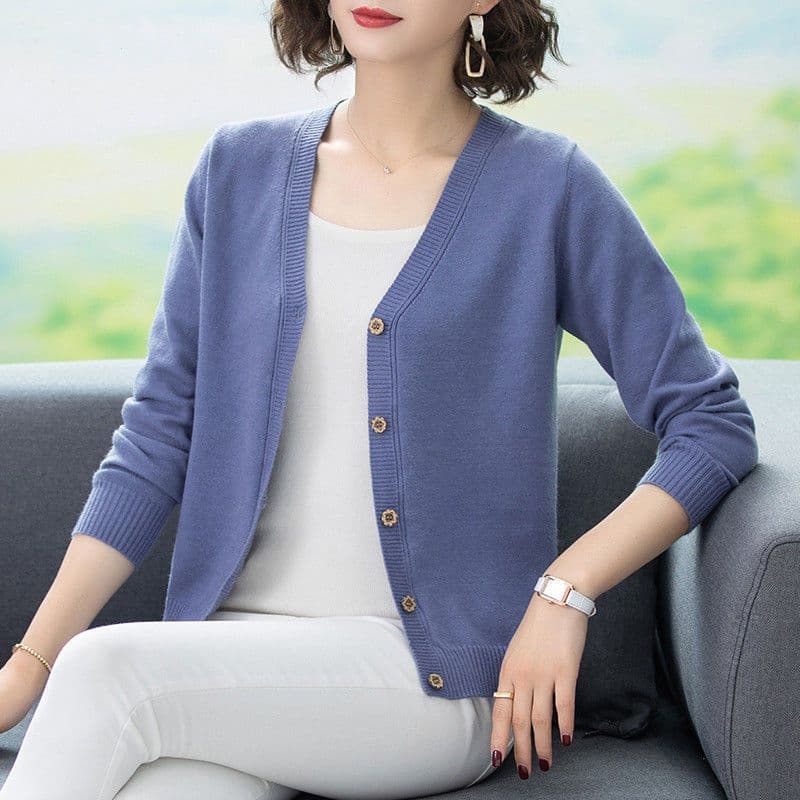 2025 Spring New Knit Cardigan Women Long Sleeve Korean Loose Fit Early Autumn Outerwear Short Jacket