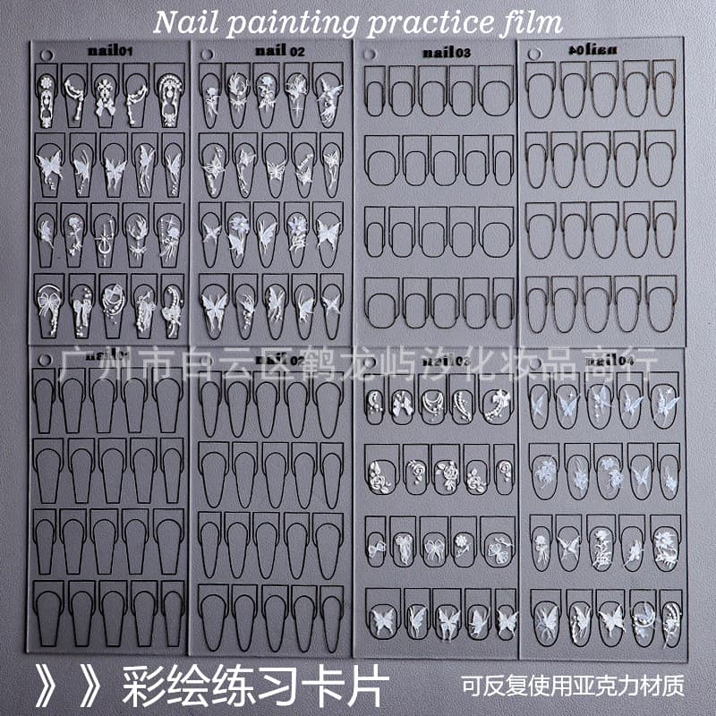 Nail Art Practice Board for Beginners - Transparent Nail Painting Training Tool for Drawing Flowers and Patterns, Pen Control Practice, Reusable Nail Art Tool