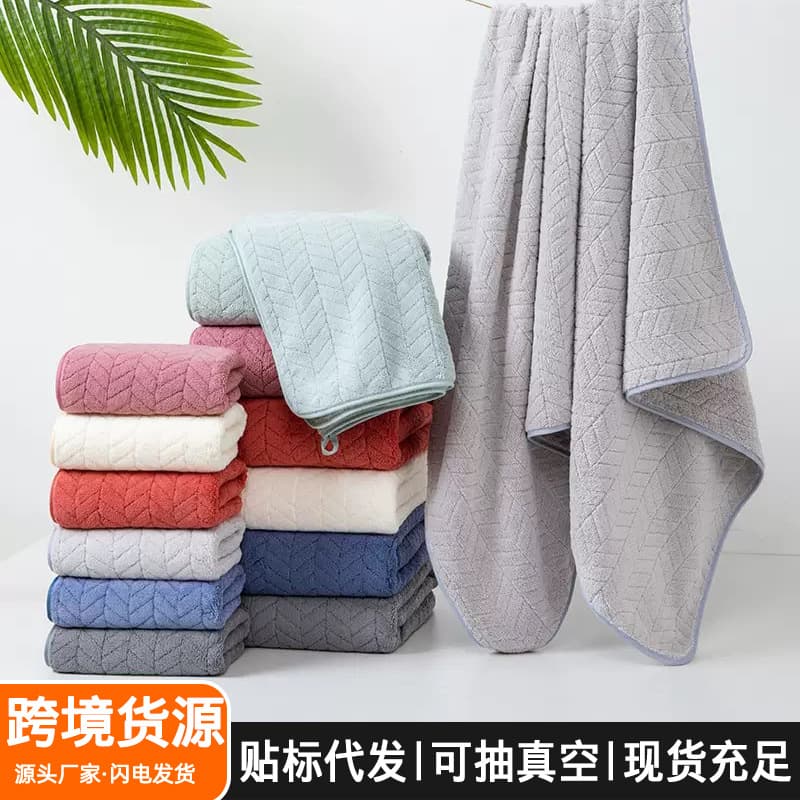 Cross-border Labeling Temu Drop Shipping Towel Coral Fleece Towel Wheat Edge Towel Hemmed Large Bath Towel Beach Towel
