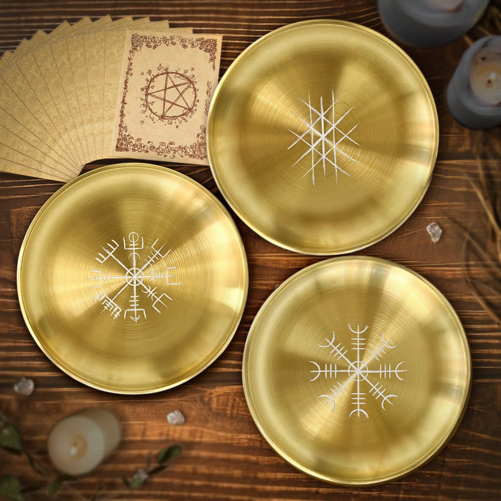 14cm Stainless Steel Plate Candlestick Plate Wyrd Metal Engraved Steel Plate Crystal Stone Dice Storage Plate Viking