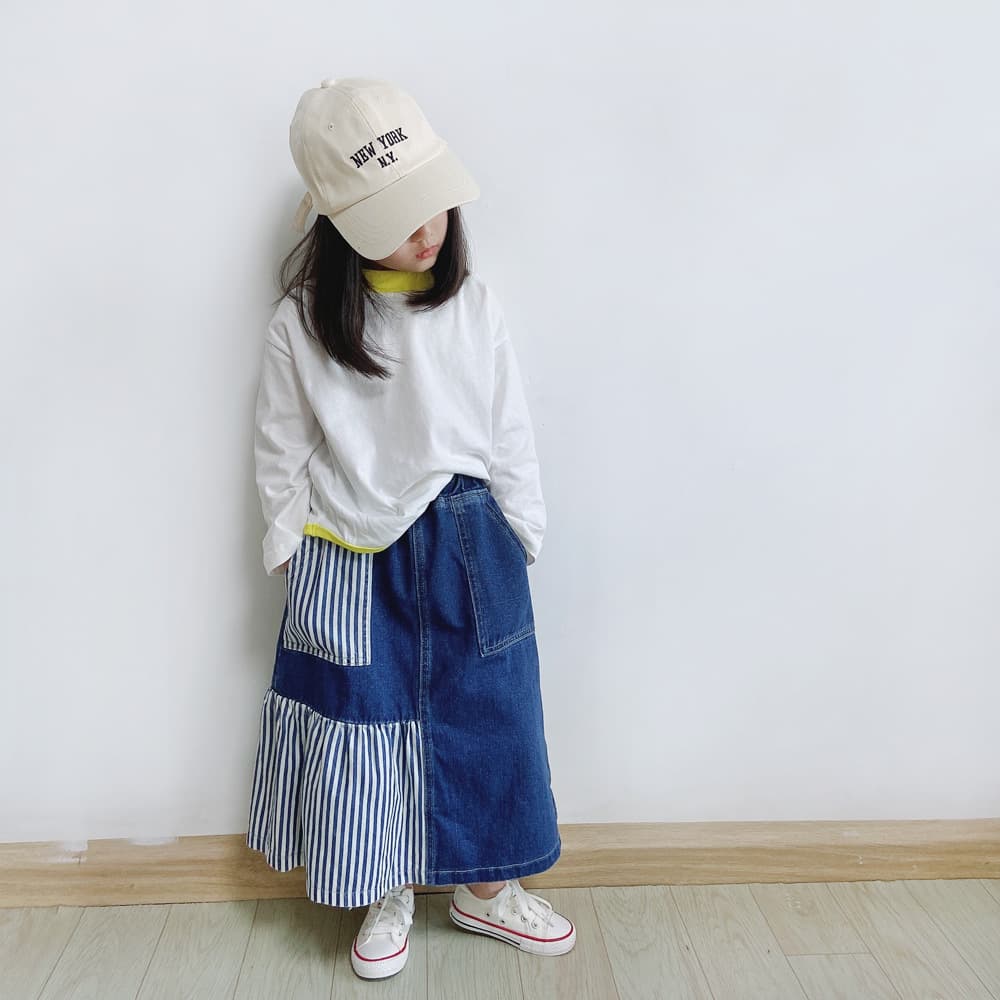 ANKRT Japanese Style Spring Summer Parent-Child Matching Denim Skirt Children Patch Stripes Forest Girl Literary Loose Casual Skirt
