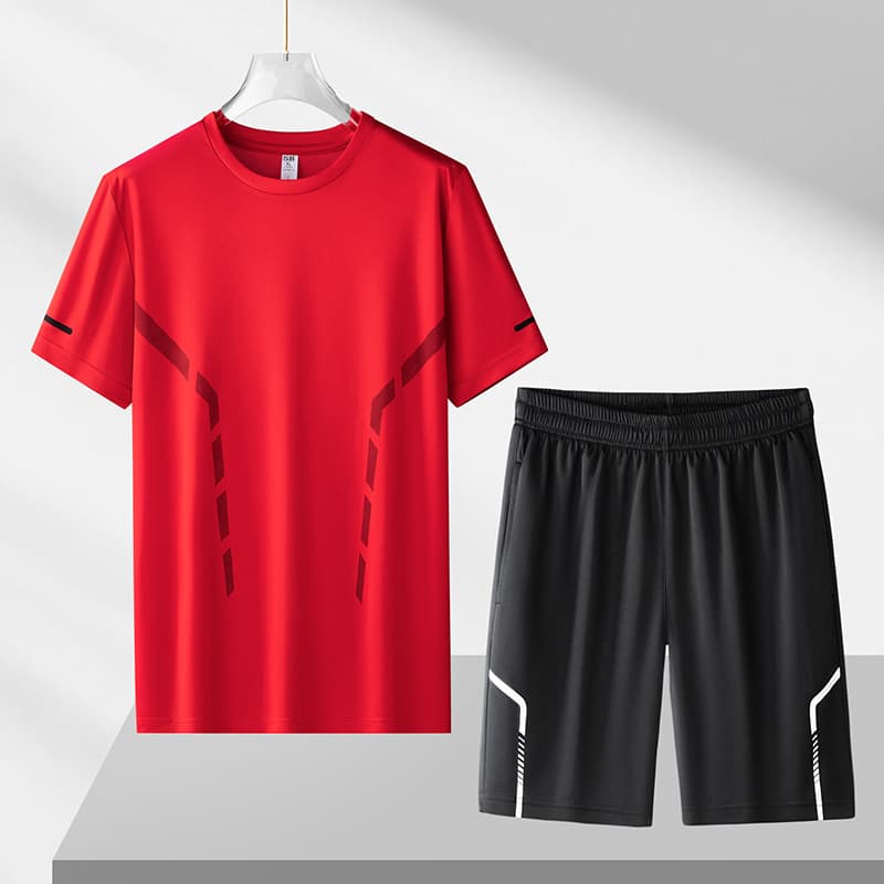 Loose Ice Silk Sports Wear Set for Men Round Neck Short Sleeve T-Shirt Quick Dry Summer Comfortable Polyester Fiber Clothing