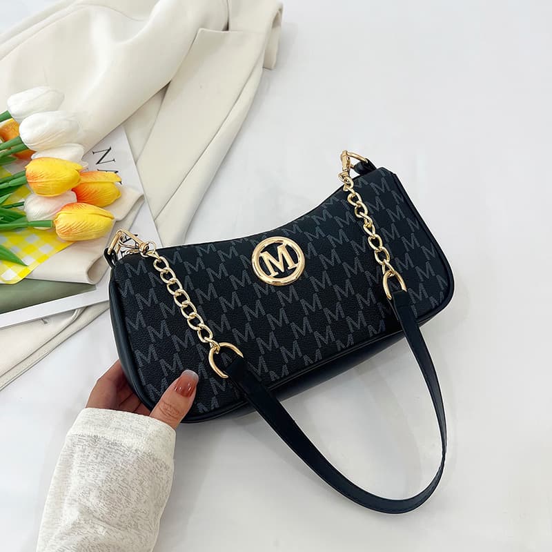 Cross-border French Vintage Underarm Bag Women's New Letter Print Crossbody Small Square Bag Chain Single Shoulder Handbag