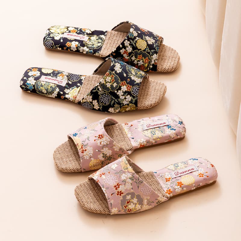 Spring and Summer Chinese Style Linen Slippers for Women, Summer Indoor Small Floral Slippers, Non-Slip Women's Home Shoes, Manufacturer Wholesale