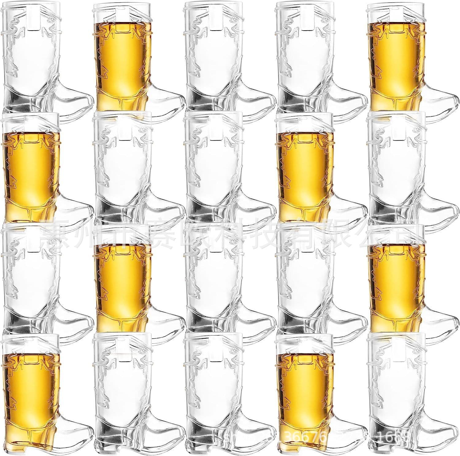 Mini transparent plastic beer mugs, cowboy-themed birthday party decorations and bachelorette party gifts.