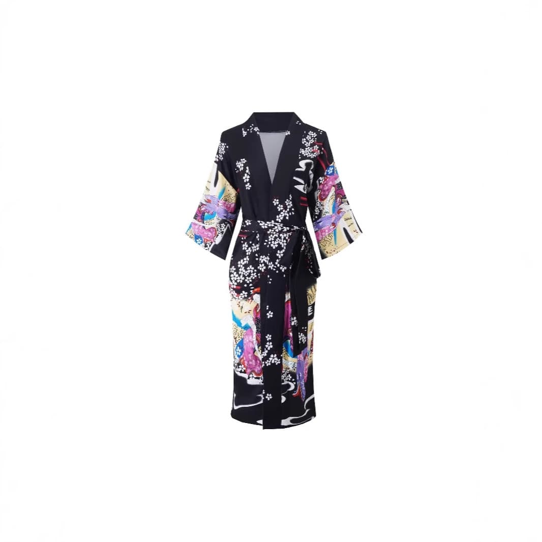 Ethnic Print Mid-Length Kimono Cardigan Belt Thin Jacket Unisex Western Elegant Casual Thin Jacket