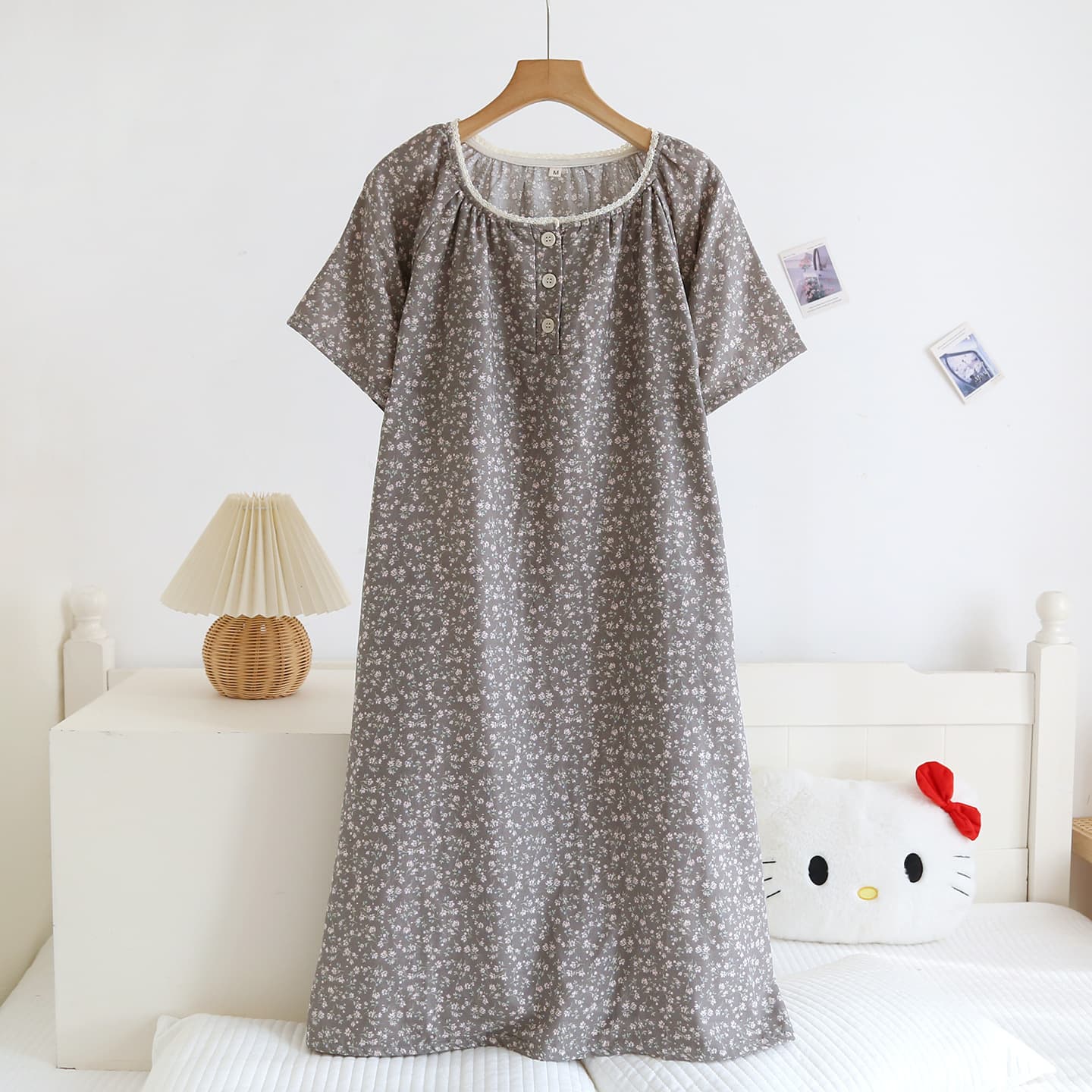 Nightgown for Women, New Style, Short-Sleeved Pure Cotton Pajamas, Cute and Sweet, Loose-Fitting, Large Size Long Dress, Home Wear, Can Be Worn Outside
