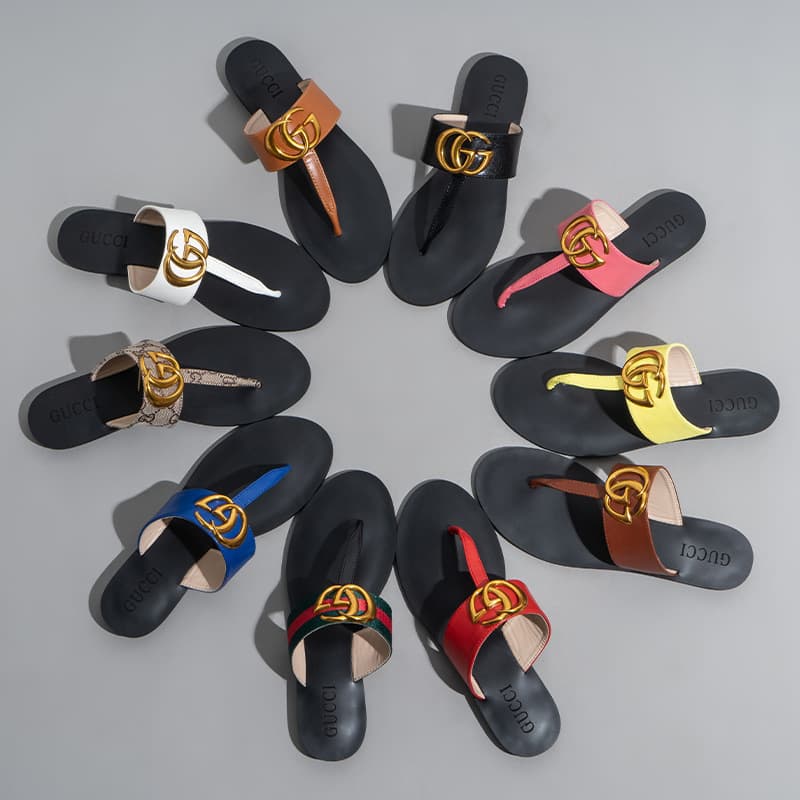 Women's Flat Flip-Flops, Classic G Family Clip Metal Buckle, Large Size Beach Shoes, Non-Slip