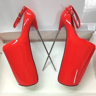 Foreign Trade Cross-Border New 30cm Steel Heel Red High Heels Buckle Strap Large Size Ultra-High Stiletto Extreme High Heels Women's Shoes