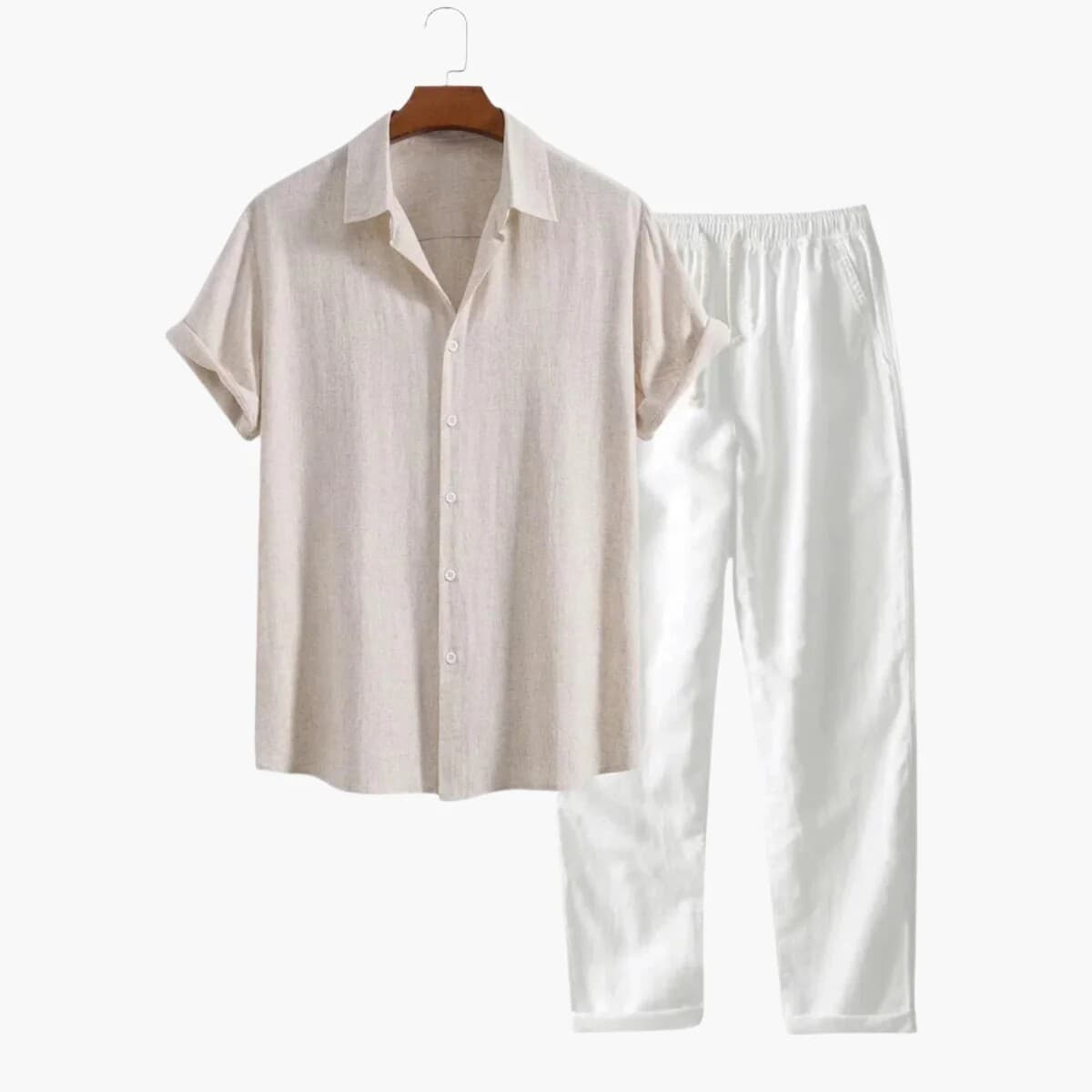 Foreign trade cross-border new solid color shirt suit summer European and American men's shirt suit hot selling exquisite linen