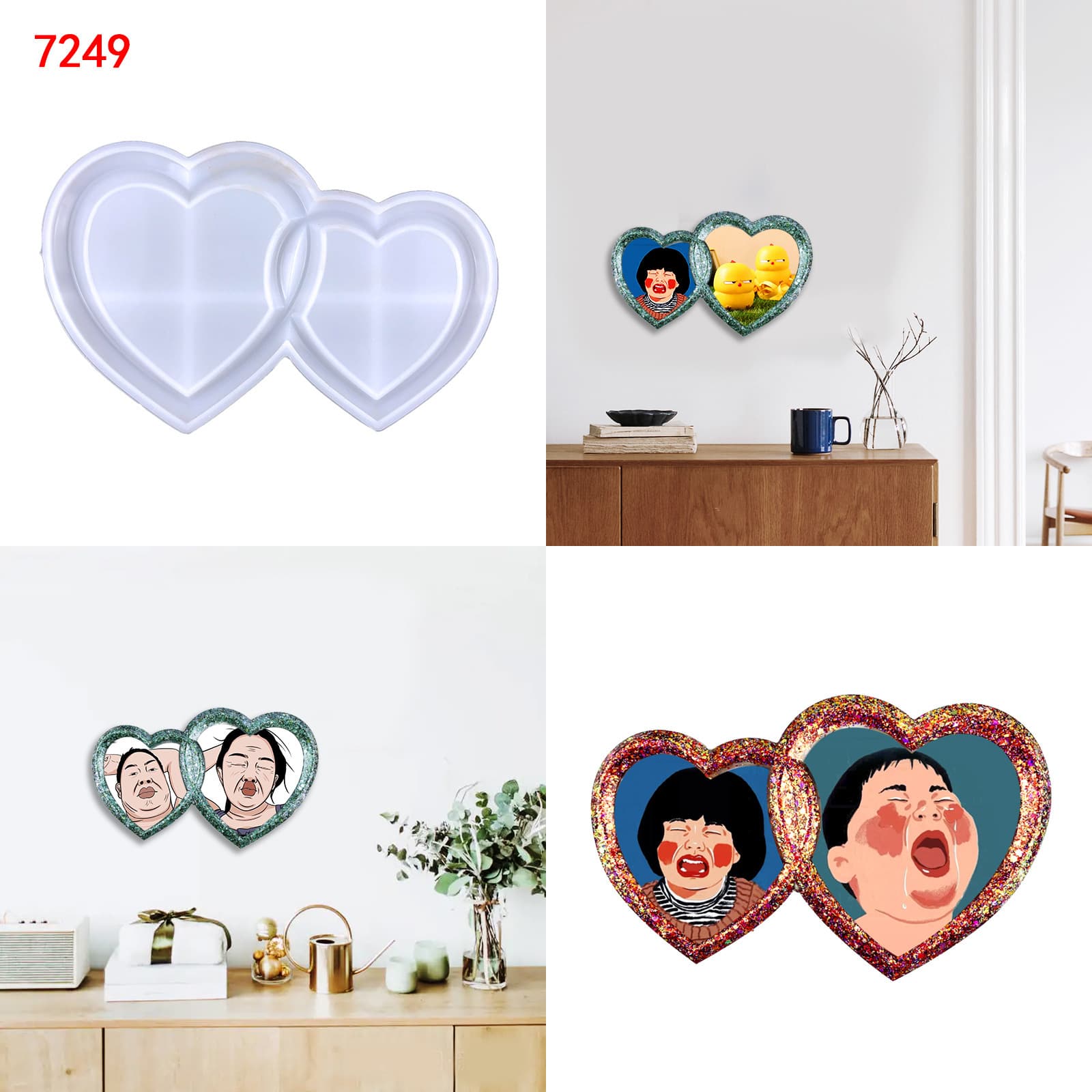 Heart-to-Heart Photo Frame Epoxy Resin Mold DIY Love Photo Frame Pendant Living Room Decoration Photo Frame Ornament Silicone Mold