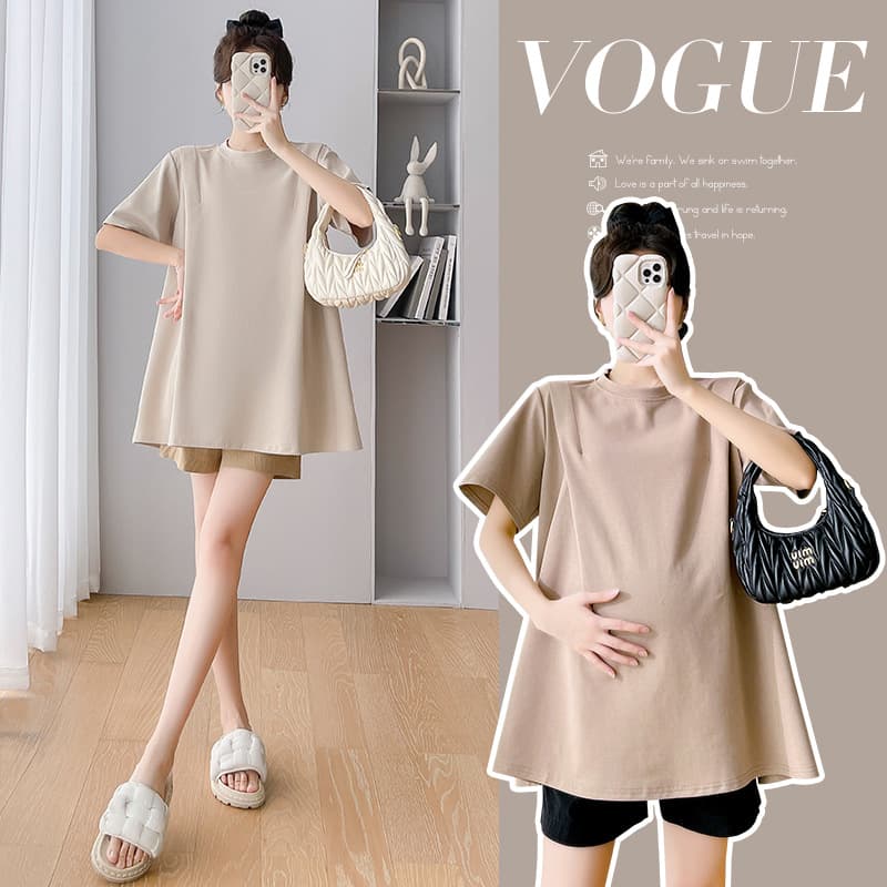 Maternity Short Sleeve T-Shirt Summer 2024 New Plus Size Loose Fit Top Cover Belly Summer Set for Women