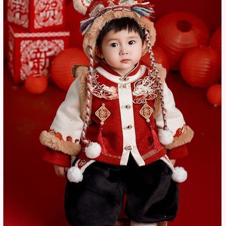 Hanfu Boys Snake Year New Set, Birthday Suit National Style Baby Festive New Year Children Thick Tang Suit
