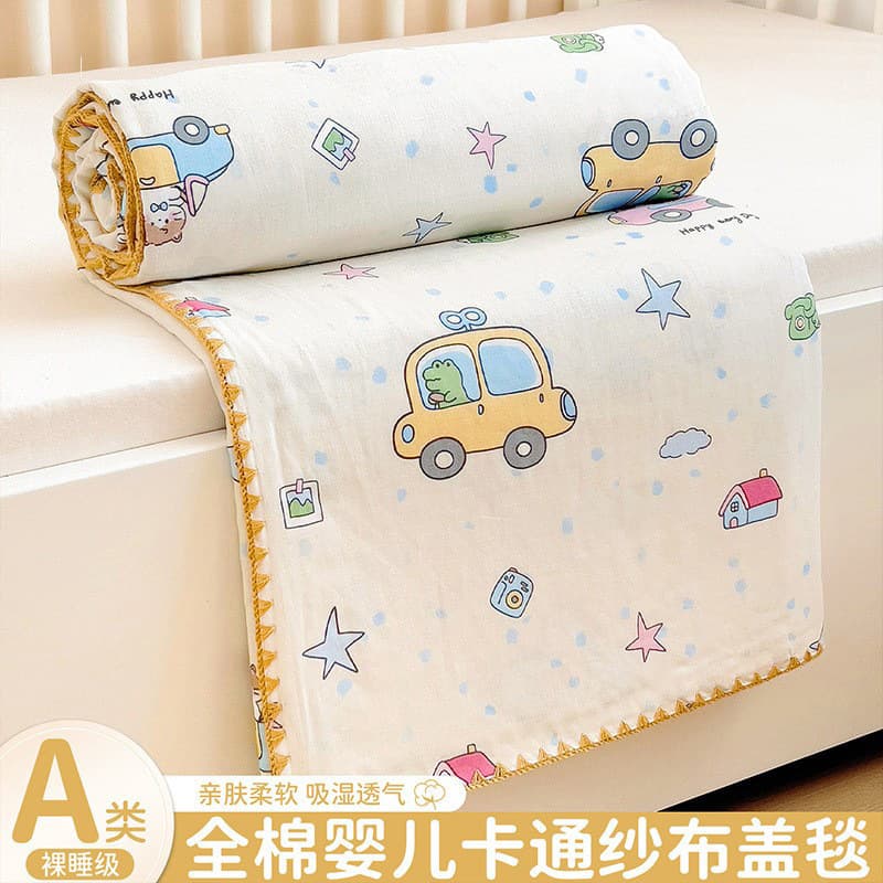 Baby Cotton Gauze Blanket, Summer Nap Blanket for Kindergarten, Cartoon Pattern, Air Conditioning Blanket, Nap Blanket